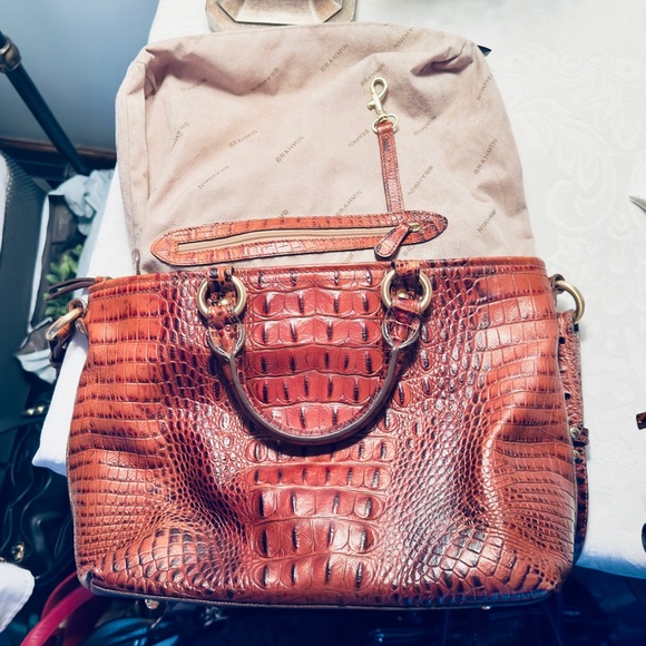 Brahmin Mini Asher Satchel Pecan Melbourne Crocodile Embossed Leather Bag - Picture 10 of 15